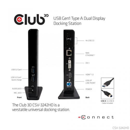 CLUB3D MINI DOCKING STATION USB TYPE A 3.1 GEN 1 DUAL DISPLAY 1200P